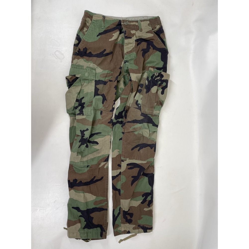US Military Camo Cargo Pants Button Front Mens Small Green Woodland Tactical